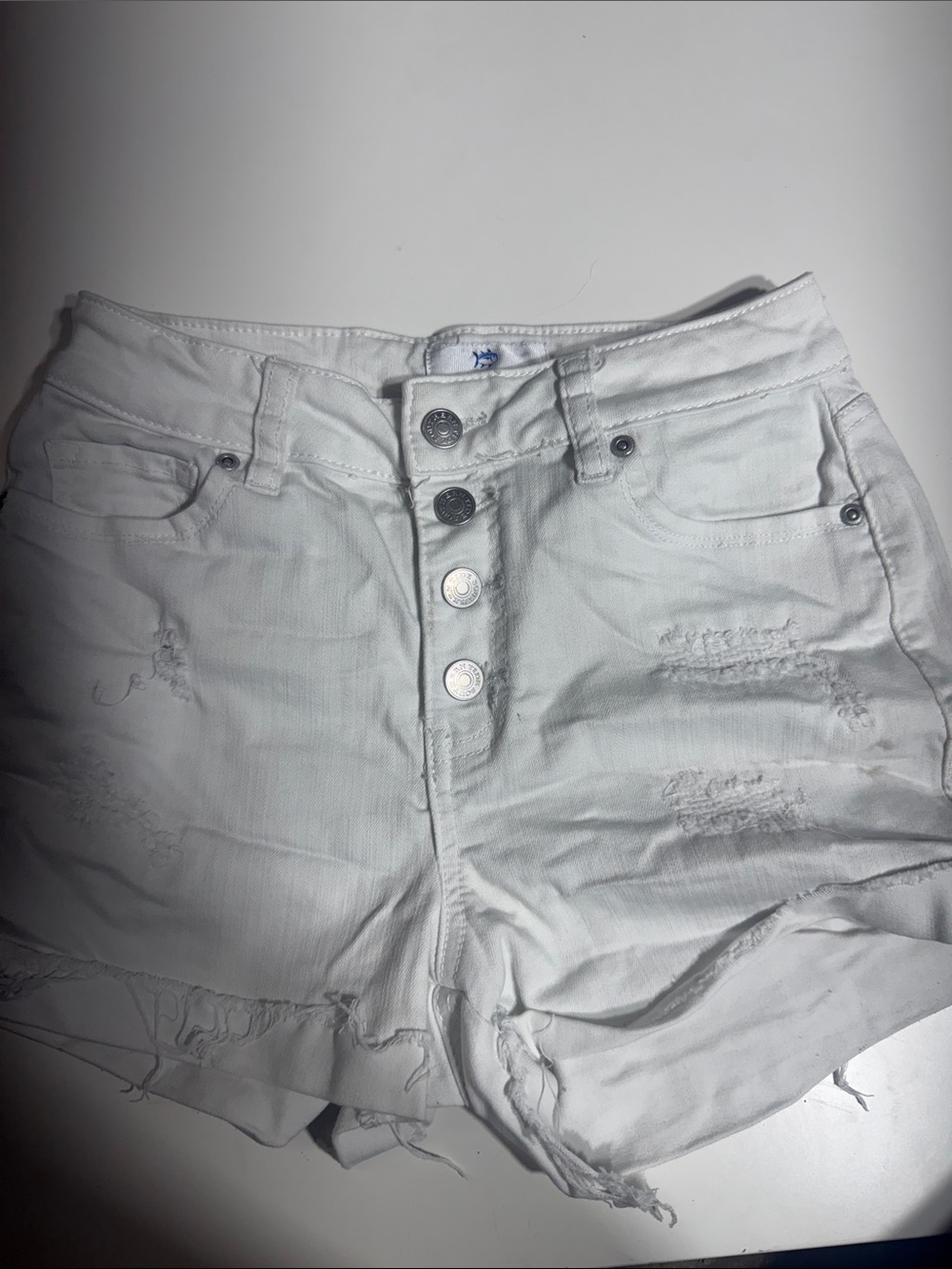 Southern Tide White Distressed Denim Button-Front Shorts